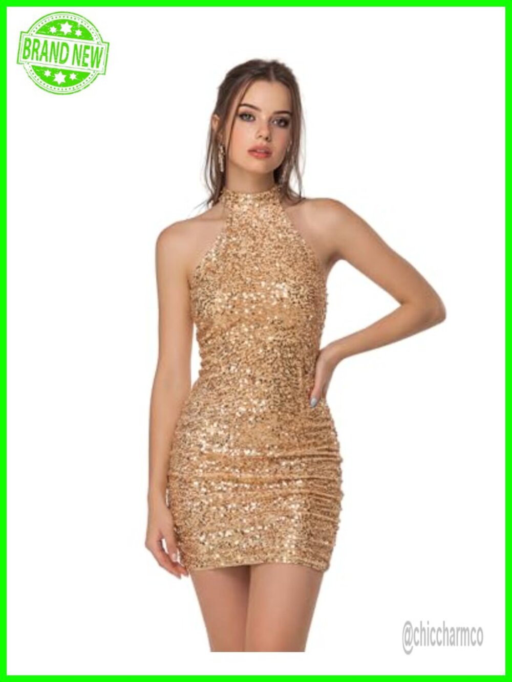 Sequin Velvet Halter Mini Dress Bodycon Cocktail Party
